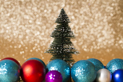 Close-up of illuminated christmas tree