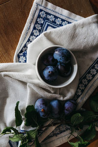 High angle view of ice cream in bowl on table