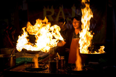 Close-up of bonfire at night