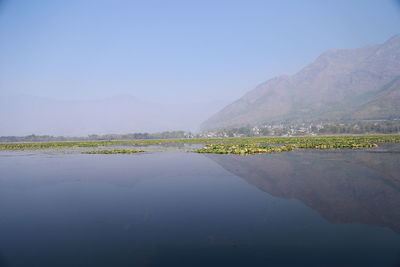 Scenic view of lake against clear sky