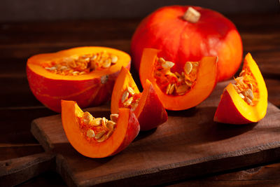 Close-up of bell peppers on table