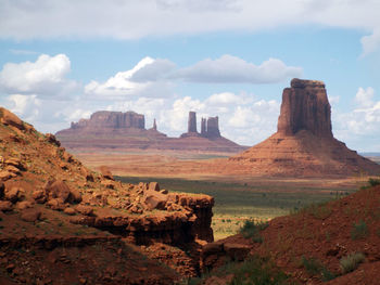 Rock formations on landscape against sky