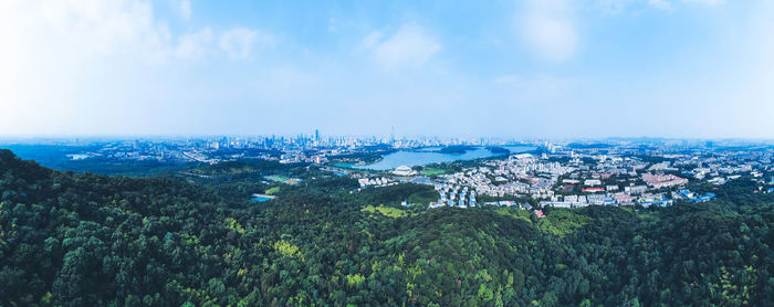 High angle view of townscape against sky