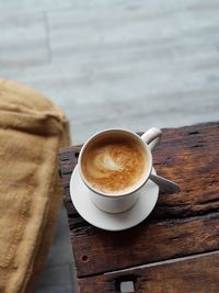 High angle view of coffee on table