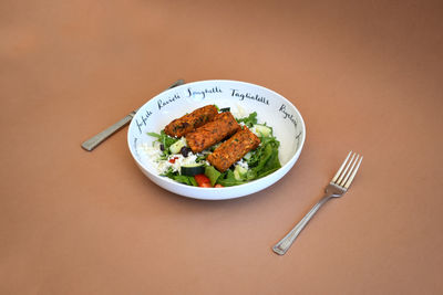 High angle view of meal served in plate