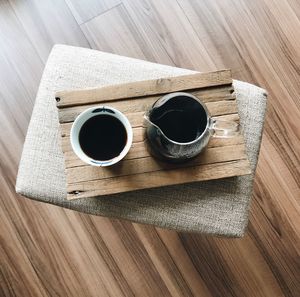 High angle view of coffee on table