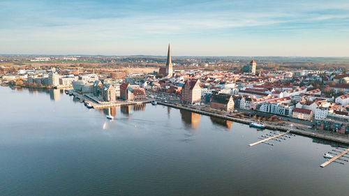 High angle view of buildings in city