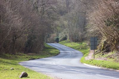 Empty road amidst trees in forest