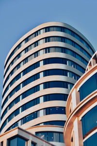 Low angle view of modern building against clear sky