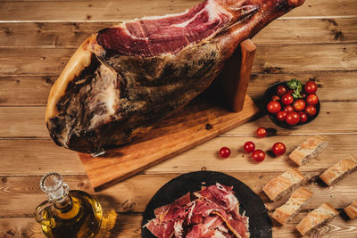 High angle view of food on table