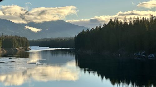 Scenic view of lake against sky during sunset