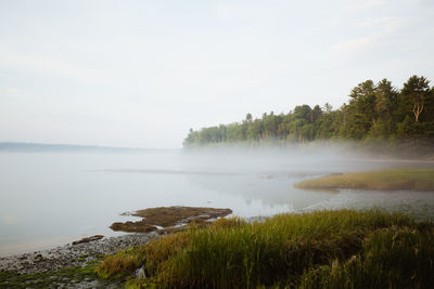 Scenic view of lake against clear sky