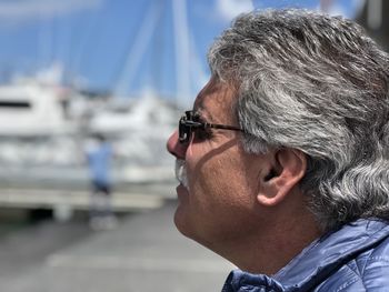 Close-up of man wearing sunglasses during sunny day