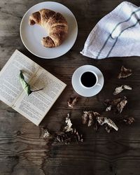 Directly above shot of food on wooden table