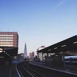 Railroad tracks against clear sky