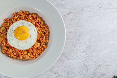 High angle view of breakfast served on table