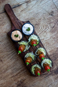 High angle view of bread on wood