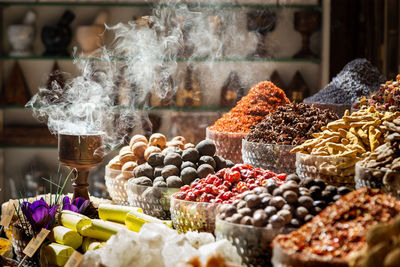 Arabic traditional incense bukhoor agar wood burner with the smoke, used in majlis, ramadan and eid