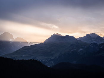 Scenic view of mountains against sky during sunset