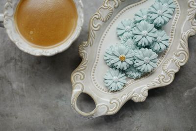 High angle view of coffee on table