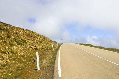 Empty road along landscape against sky