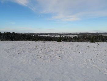 Scenic view of snow covered landscape against sky