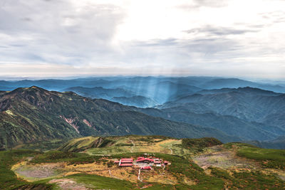 Scenic view of mountains against cloudy sky