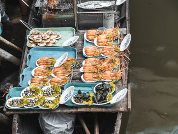 High angle view of fish for sale