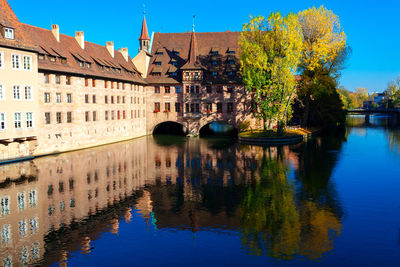 Nuremberg old town famous architecture . nuremberg pegnitz river . bavaria in the autumn