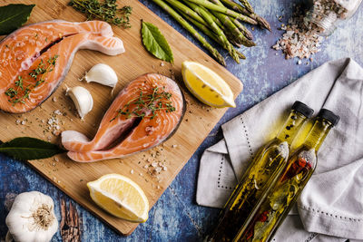 High angle view of fish on table