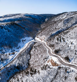 Aerial view of snowcapped mountains against sky