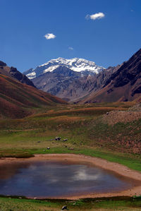 Aconcagua mountain and natural landscape in the andes in patagonia, argentina