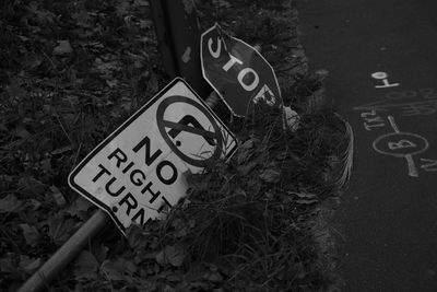 High angle view of road sign