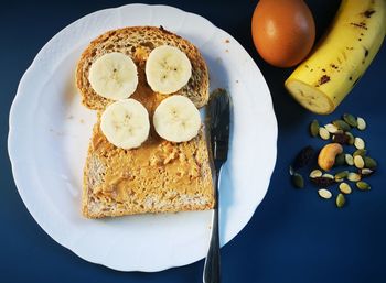 High angle view of breakfast on table