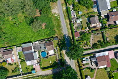 High angle view of buildings in city