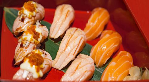 High angle view of sushi in plate
