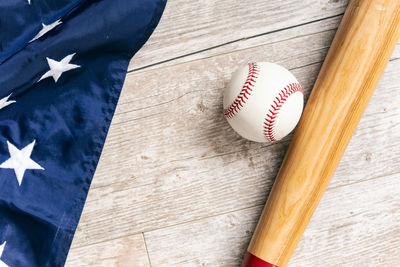 High angle view of baseball on table