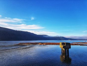 Scenic view of lake against blue sky