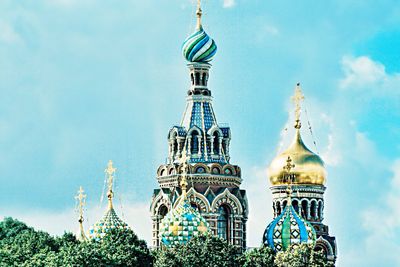 Domes on church of the savior on spilled blood against sky