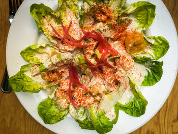 High angle view of vegetables in plate