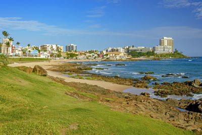 View of the beautiful beach and neighborhood red river in the city of salvador in bahia