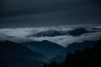 Scenic view of mountains against dramatic sky