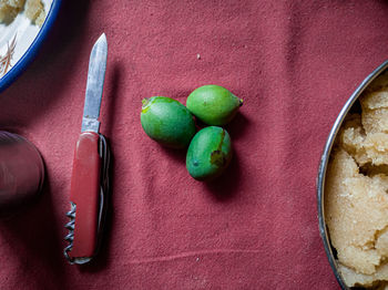 High angle view of fruits on table