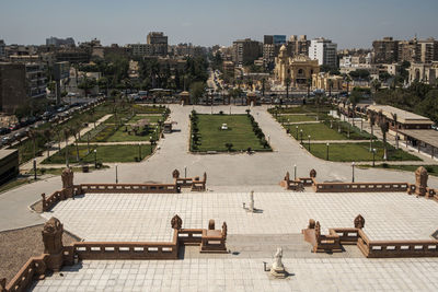 High angle view of city buildings