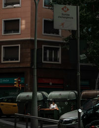 View of traffic sign on building