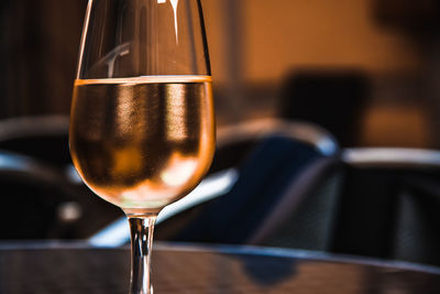 Close-up of beer in glass on table