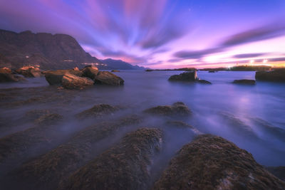 Scenic view of sea against sky at sunset