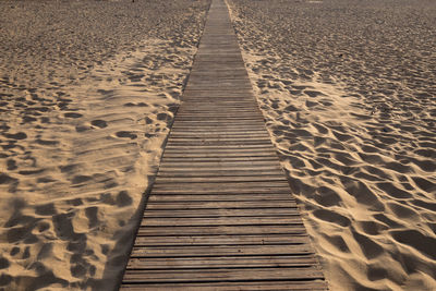 High angle view of boardwalk on beach