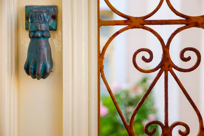 Door knocker, close-up photo. santorini, cyclades, greece