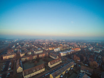 High angle view of cityscape against clear sky